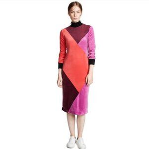 Splendid x Margherita MISSONI Velour Color-block Mock Neck Midi Dress, Size XS